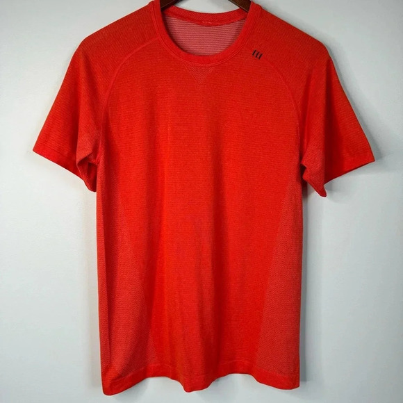 Lululemon Men's Orange Metal Vent Tech Athletic Short Sleeve Shirt - Picture 9 of 13